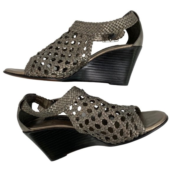 Brighton Womens Realm Sandal Shoe Size 6M Pewter Grey Peep Toe Wedge 6800 GUC - Picture 5 of 10